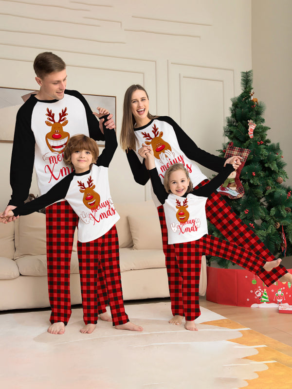 New style fawn letter plaid printed home wear pajamas Christmas parent-child set - Hiccupzz