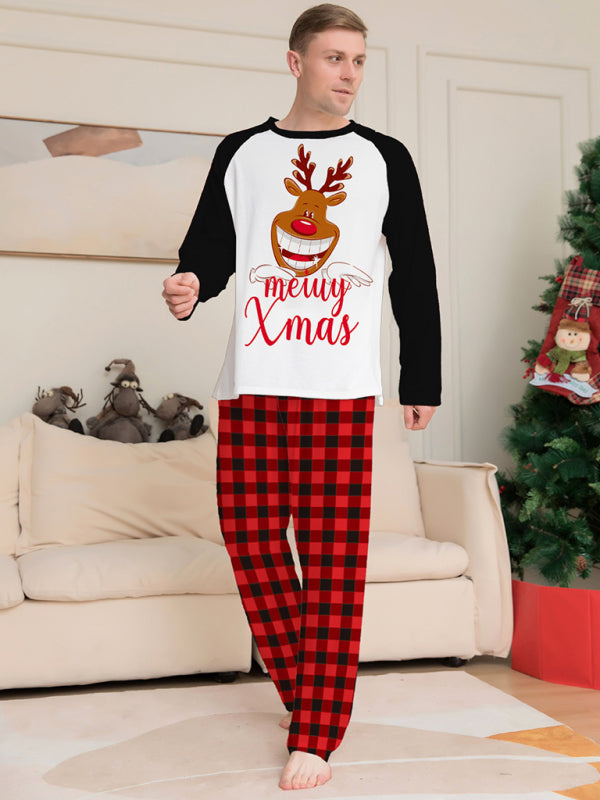 New style fawn letter plaid printed home wear pajamas Christmas parent-child set - Hiccupzz