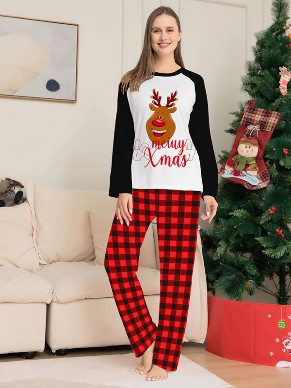 New style fawn letter plaid printed home wear pajamas Christmas parent-child set - Hiccupzz