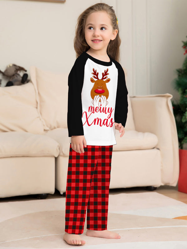 New style fawn letter plaid printed home wear pajamas Christmas parent-child set - Hiccupzz