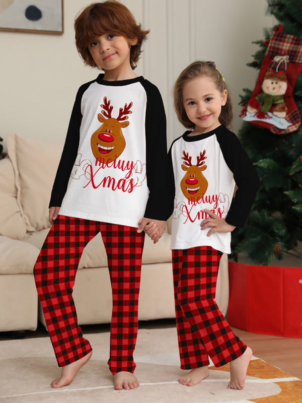 New style fawn letter plaid printed home wear pajamas Christmas parent-child set - Hiccupzz