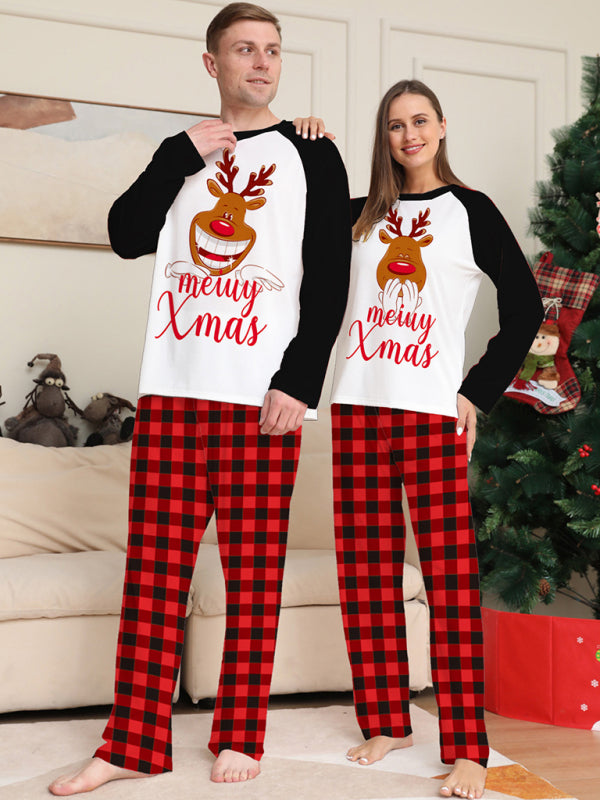 New style fawn letter plaid printed home wear pajamas Christmas parent-child set - Hiccupzz