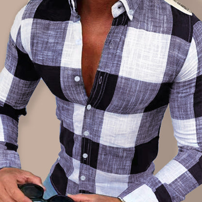 Men's Plaid Lapel Collar Button-Up Shirt - Hiccupzz