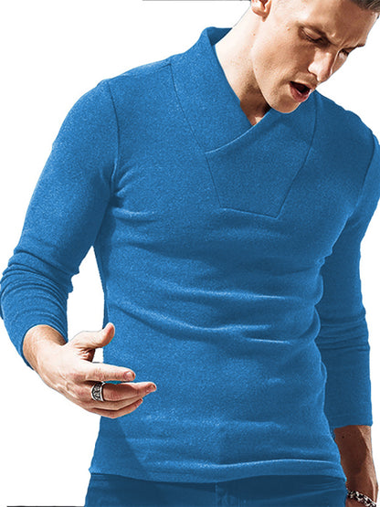 Men's Woolen V-Neck Stretchy Long Sleeve Tee - Hiccupzz