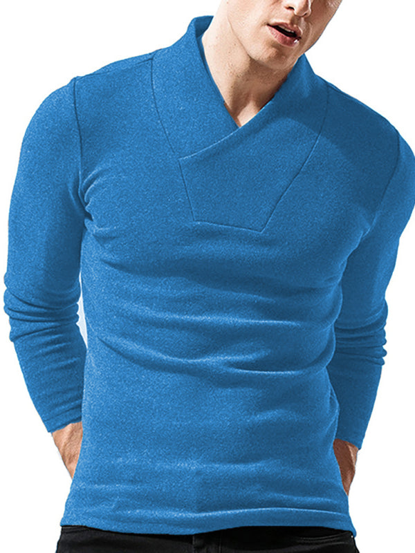 Men's Woolen V-Neck Stretchy Long Sleeve Tee