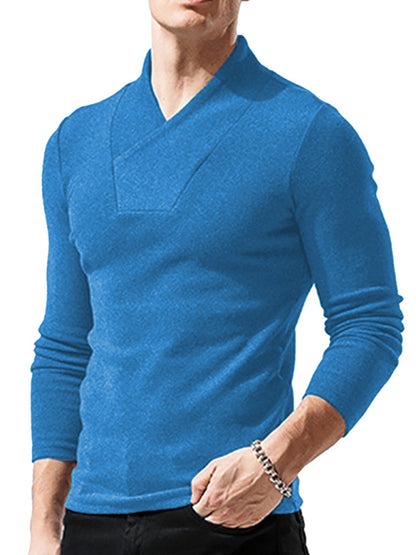 Men's Woolen V-Neck Stretchy Long Sleeve Tee - Hiccupzz