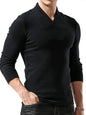 Men's Woolen V-Neck Stretchy Long Sleeve Tee - Hiccupzz