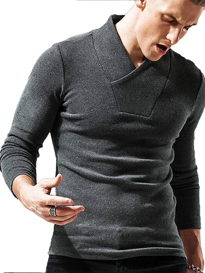 Men's Woolen V-Neck Stretchy Long Sleeve Tee - Hiccupzz