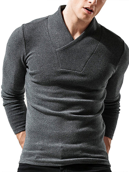 Men's Woolen V-Neck Stretchy Long Sleeve Tee - Hiccupzz