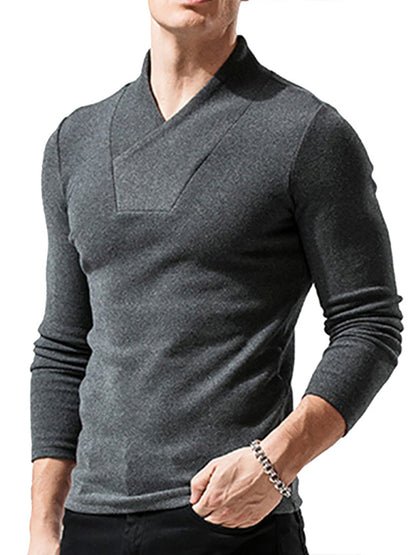 Men's Woolen V-Neck Stretchy Long Sleeve Tee - Hiccupzz