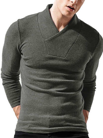 Men's Woolen V-Neck Stretchy Long Sleeve Tee - Hiccupzz