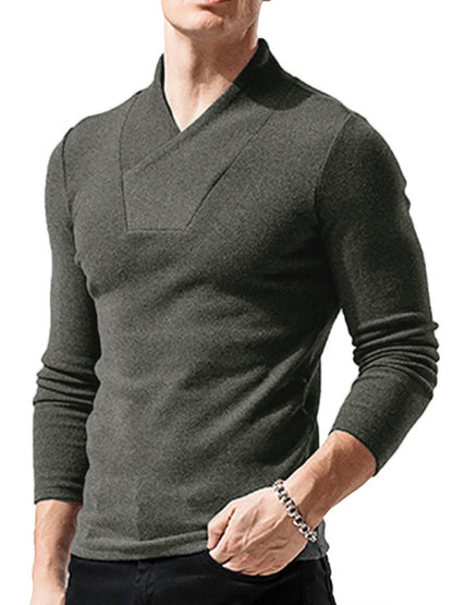 Men's Woolen V-Neck Stretchy Long Sleeve Tee - Hiccupzz