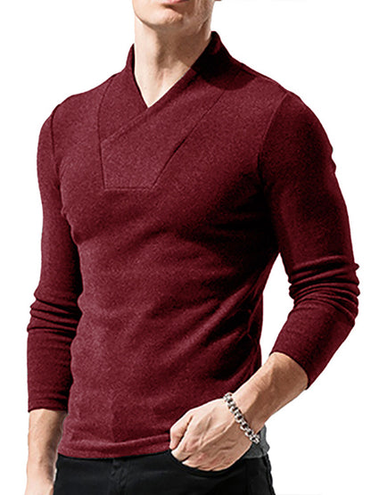 Men's Woolen V-Neck Stretchy Long Sleeve Tee - Hiccupzz