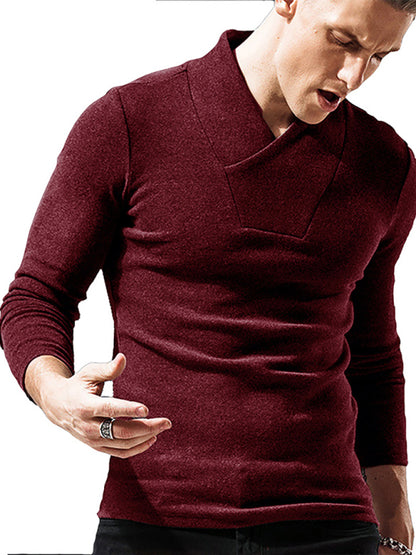 Men's Woolen V-Neck Stretchy Long Sleeve Tee - Hiccupzz