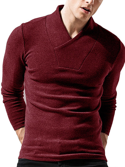 Men's Woolen V-Neck Stretchy Long Sleeve Tee - Hiccupzz