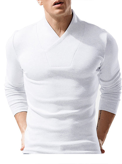 Men's Woolen V-Neck Stretchy Long Sleeve Tee - Hiccupzz