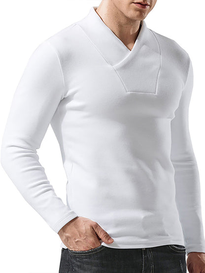 Men's Woolen V-Neck Stretchy Long Sleeve Tee - Hiccupzz