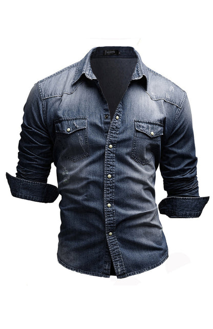 Spring-Summer Polyester Lapel Collar Solid Men's Shirt - Hiccupzz