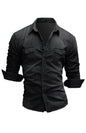 Spring-Summer Polyester Lapel Collar Solid Men's Shirt - Hiccupzz