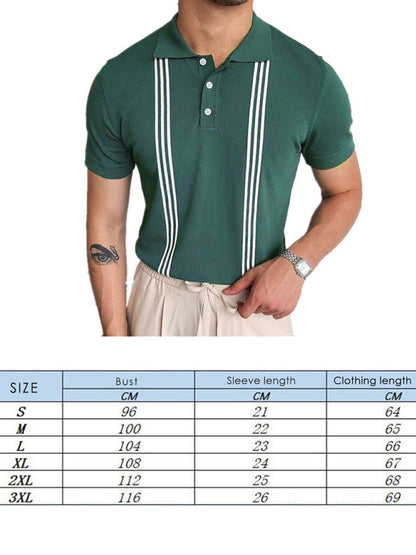 Green Striped Short Sleeve Slim Fit Polo Shirt - Hiccupzz