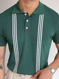 Green Striped Short Sleeve Slim Fit Polo Shirt - Hiccupzz