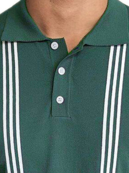 Green Striped Short Sleeve Slim Fit Polo Shirt - Hiccupzz