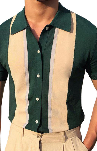 Collision T-Shirt Single-Breasted Cardigan Knitted Short-Sleeved Polo Shirt - Hiccupzz