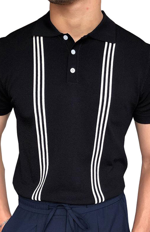 T-Shirt Black Short Sleeve Slim Polo