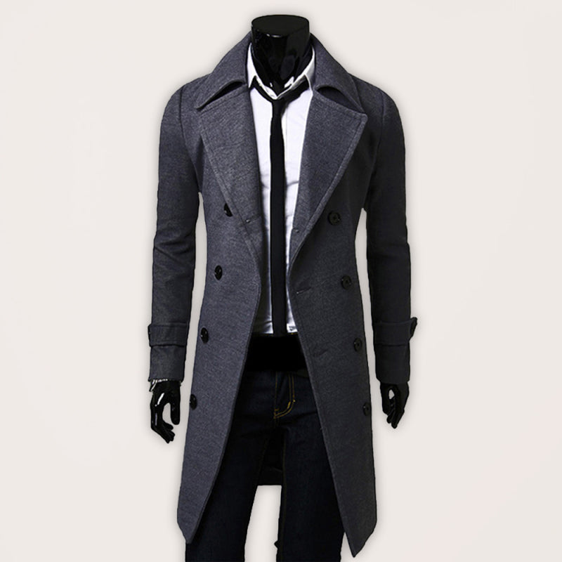 Men's Double Breasted Lengthened Simple Wool Coat