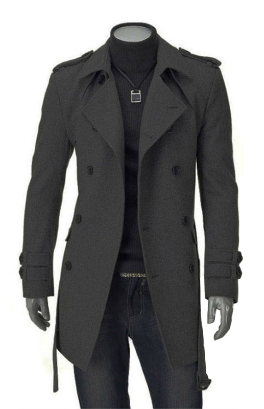 Men's Mid-length Trench Coat Slim Fit Large Thick Woolen Coat