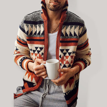 Men's Long Sleeve Lapel Outer Sweater Embroidered Stand Collar Zip Sweater - Hiccupzz