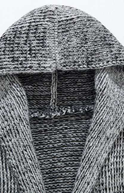 Men's Mid Length Hooded Knit Cardigan Horn Buckle Hooded Long Sweater - Hiccupzz