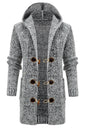 Men's Mid Length Hooded Knit Cardigan Horn Buckle Hooded Long Sweater - Hiccupzz