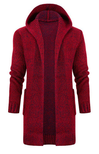 Men's Mid Length Hooded Knit Cardigan Horn Buckle Hooded Long Sweater - Hiccupzz