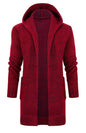 Men's Mid Length Hooded Knit Cardigan Horn Buckle Hooded Long Sweater - Hiccupzz