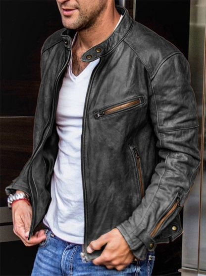Men's PU Leather Jacket Men's Stand Collar Punk Men's Jacket - Hiccupzz