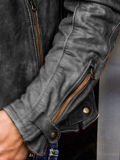 Men's PU Leather Jacket Men's Stand Collar Punk Men's Jacket - Hiccupzz