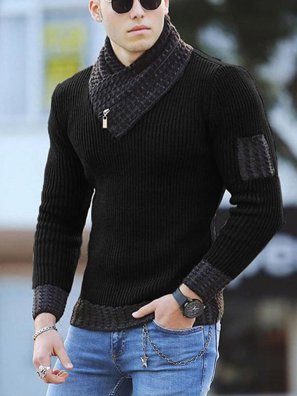 Men’s Shawl Pullover Ribbed Collar Cuffs And Hem With Zipper Sweater