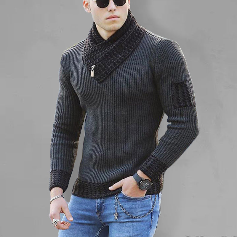 Men’s Shawl Pullover Ribbed Collar Cuffs And Hem With Zipper Sweater