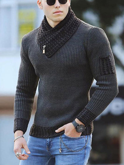 Men’s Shawl Pullover Ribbed Collar Cuffs And Hem With Zipper Sweater - Hiccupzz