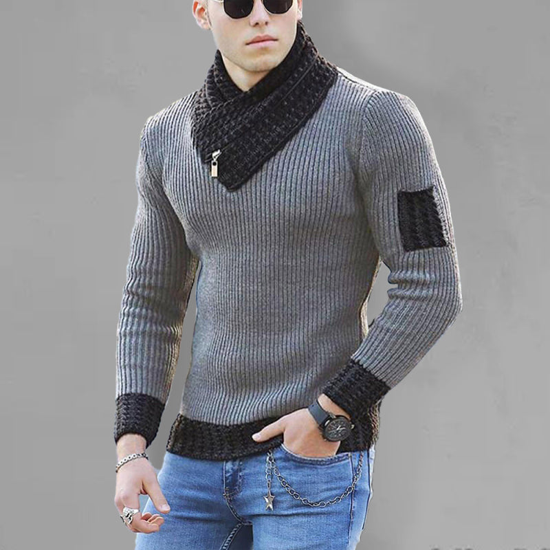 Men’s Shawl Pullover Ribbed Collar Cuffs And Hem With Zipper Sweater