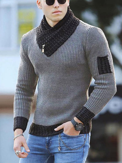 Men’s Shawl Pullover Ribbed Collar Cuffs And Hem With Zipper Sweater - Hiccupzz