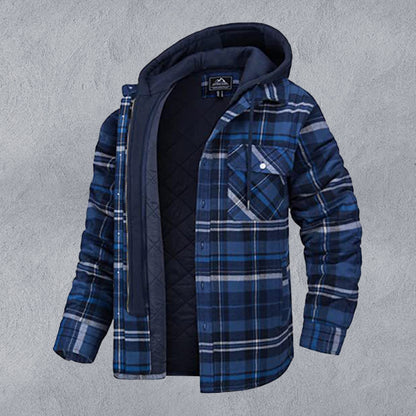 Men casual Thickened Padded Plaid Long Sleeve Loose Hooded Jacket - Hiccupzz