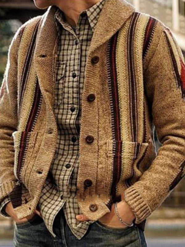 Autumn and winter long sleeve jacquard sweater lapel outer wear sweater jacket men - Hiccupzz