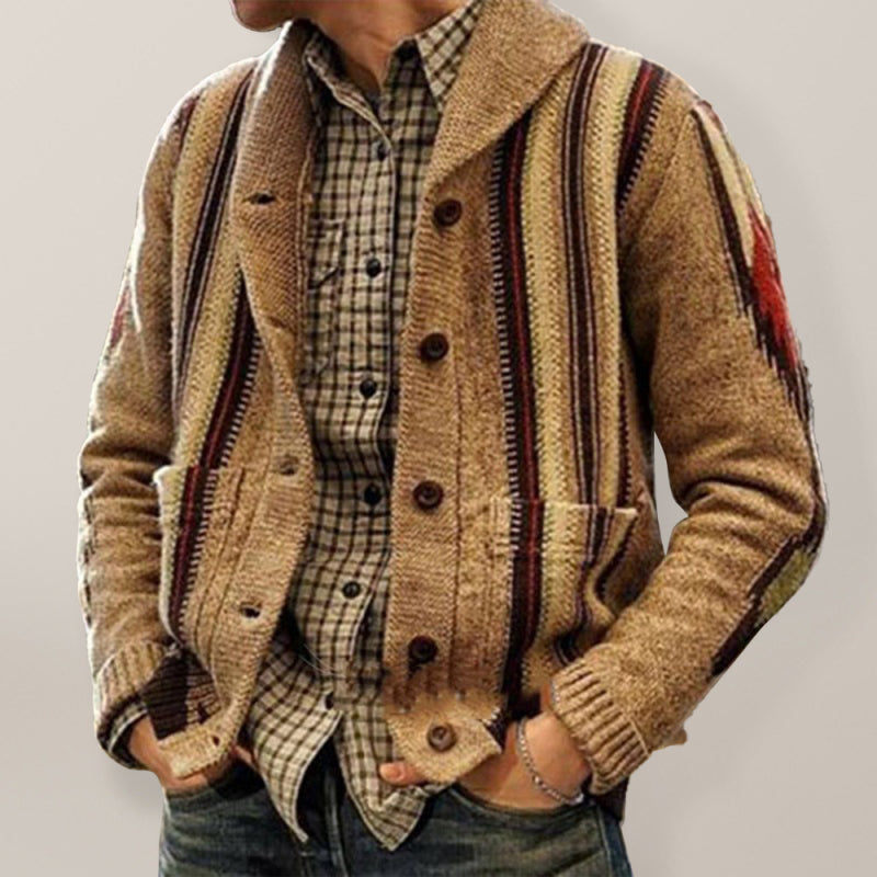 Autumn and winter long sleeve jacquard sweater lapel outer wear sweater jacket men - Hiccupzz
