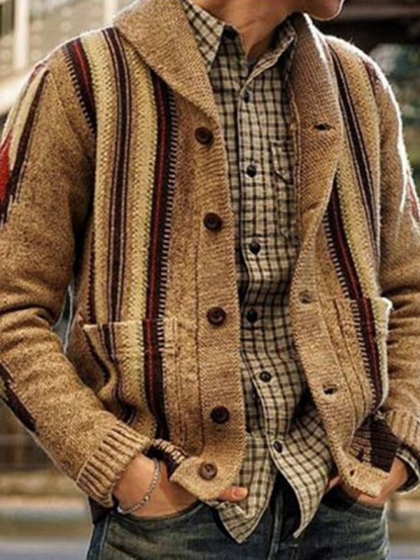 Autumn and winter long sleeve jacquard sweater lapel outer wear sweater jacket men - Hiccupzz
