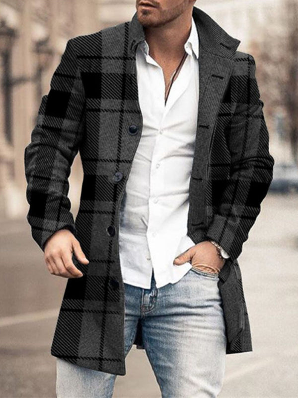 New men's woolen stand collar mid-length pocket casual coat - Hiccupzz
