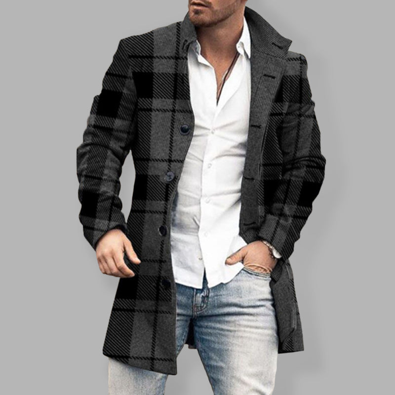 New men's woolen stand collar mid-length pocket casual coat - Hiccupzz