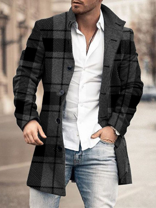 New men's woolen stand collar mid-length pocket casual coat - Hiccupzz