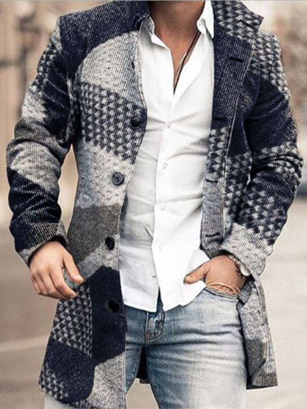New men's woolen stand collar mid-length pocket casual coat - Hiccupzz